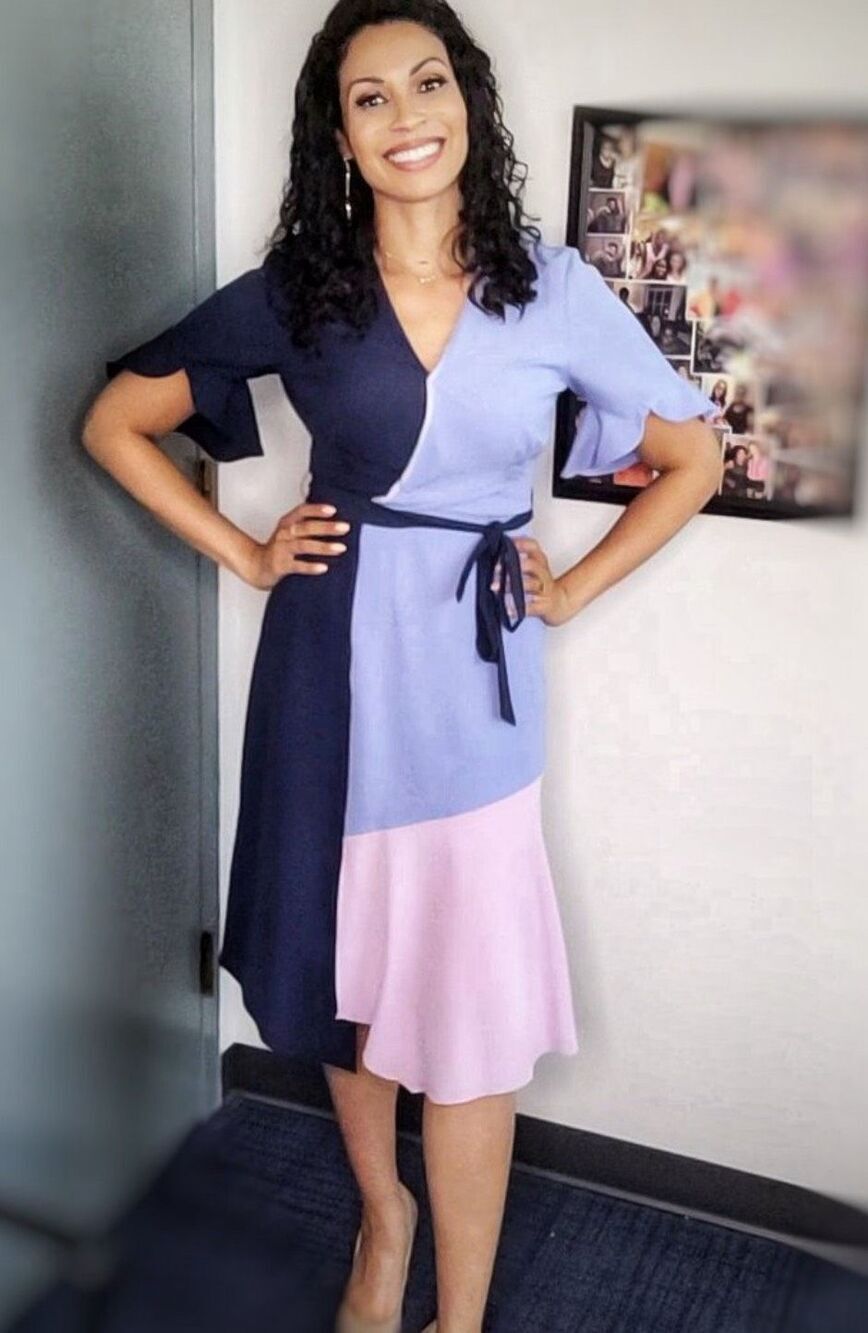 Anthropologie Hutch Colorblock Wrap Midi Dress purple/Blue Small